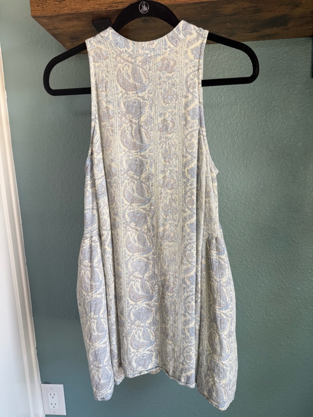 En Creme Boho Tunic Dress Blue Paisley Size S Sleeveless Flowy